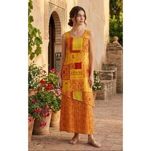 Cynthia Howie Maxi Dress Sleeveless Vintage Orange Mod Abstract Print 4